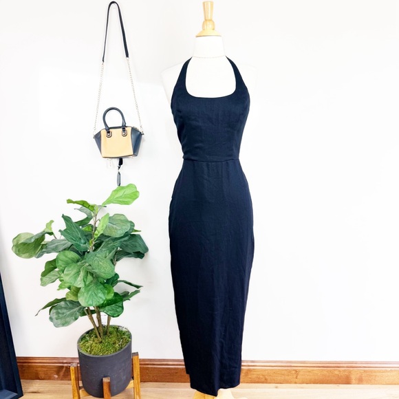 💋Reformation linen Black Backless Halter Sheath Dress size 8 - Picture 7 of 14